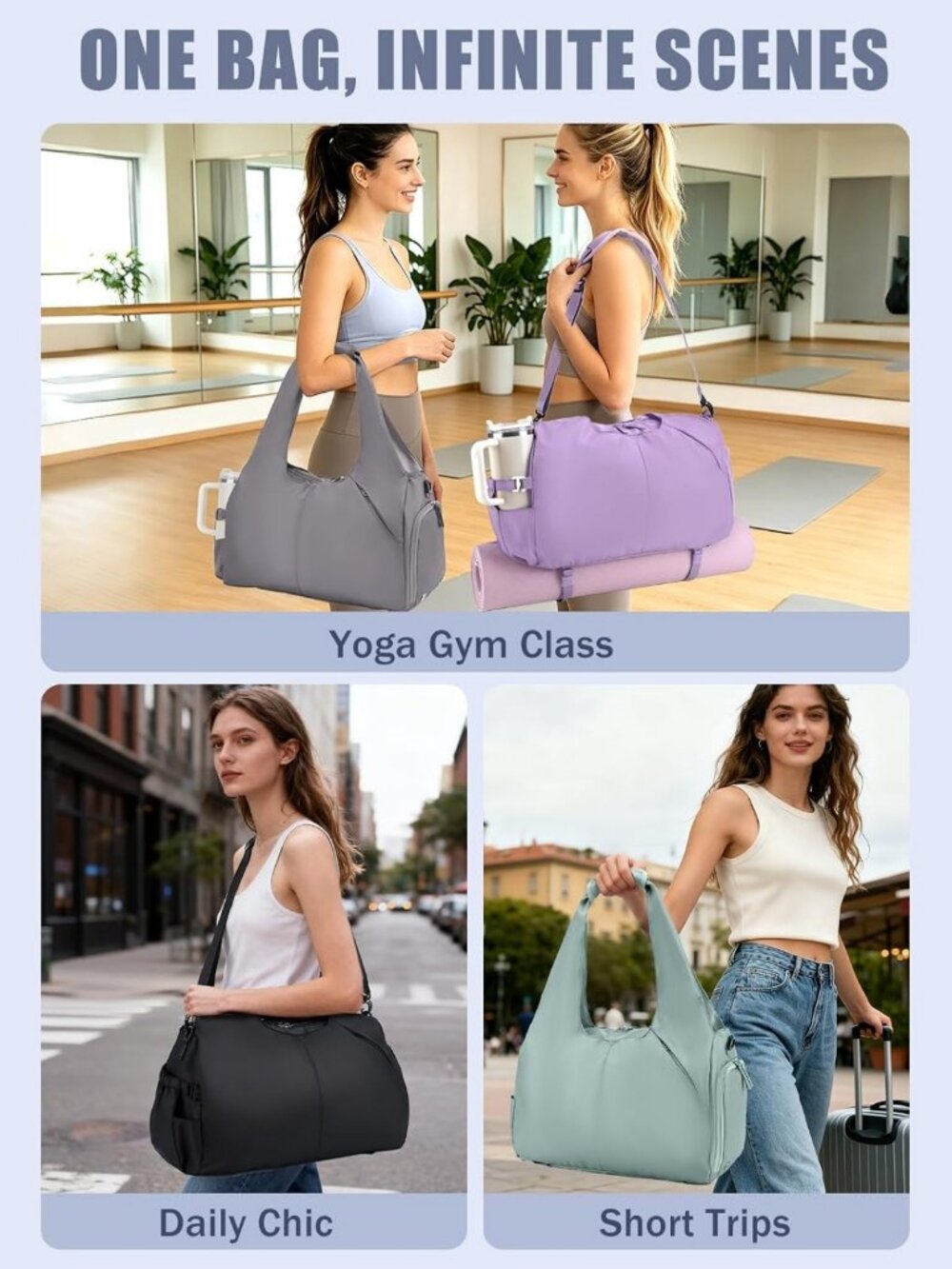 Stylish Gym Bag for Women with Shoe & Wet Compartments, Yoga Mat Holder Included - Picture 7 of 8